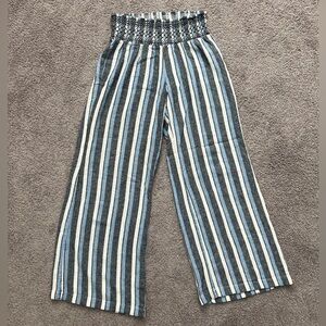 Striped Wide-Leg Pants with Elastic Waistband - Blue/White/Navy